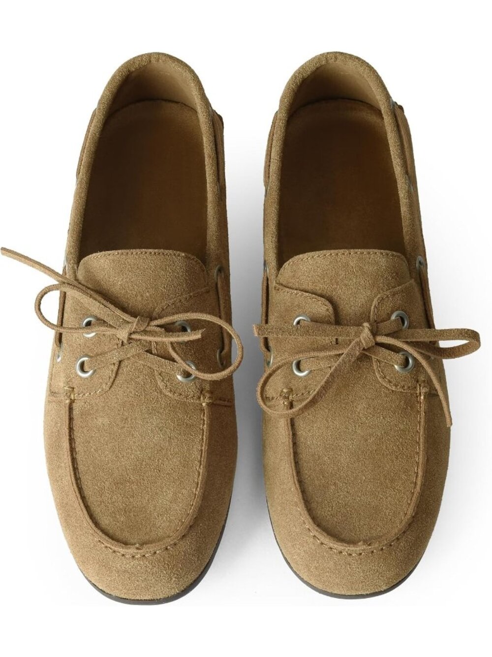 Women's Tan Suede Comfortable Bow Lace Loafer Slip On Casual Flats Boat Shoes